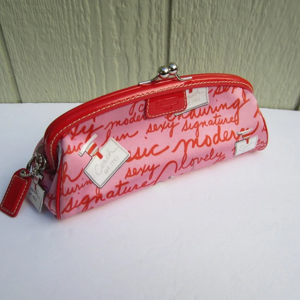 COACH LIMITED EDITION Satin Kisslock Perfume Bottle Print Framed Bag 8''X3''X3''
